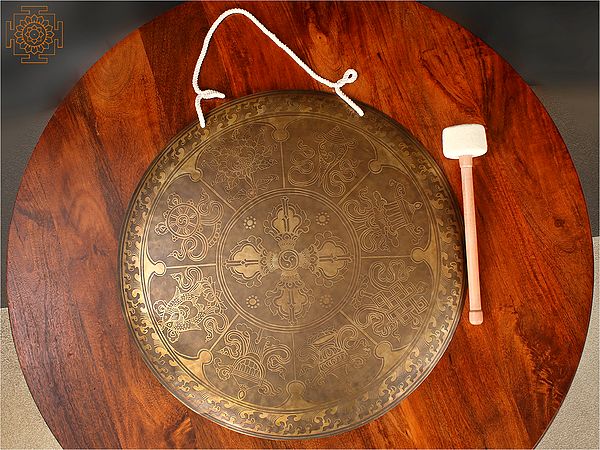 22'' Eight Auspicious Symbol Healing Gong for Meditation in Bronze