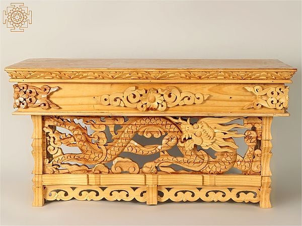 23" Finely Carved Dragon Altar Table | Wooden