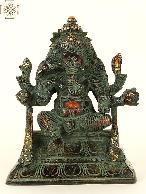 7'' Tri-Mukhi Ganesha | Brass Patina