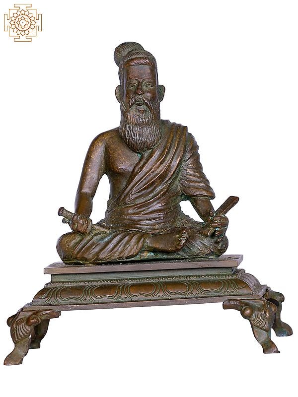 5'' Hindu Philosopher Thiruvalluvar Bronze Statue Seated on Chowki
