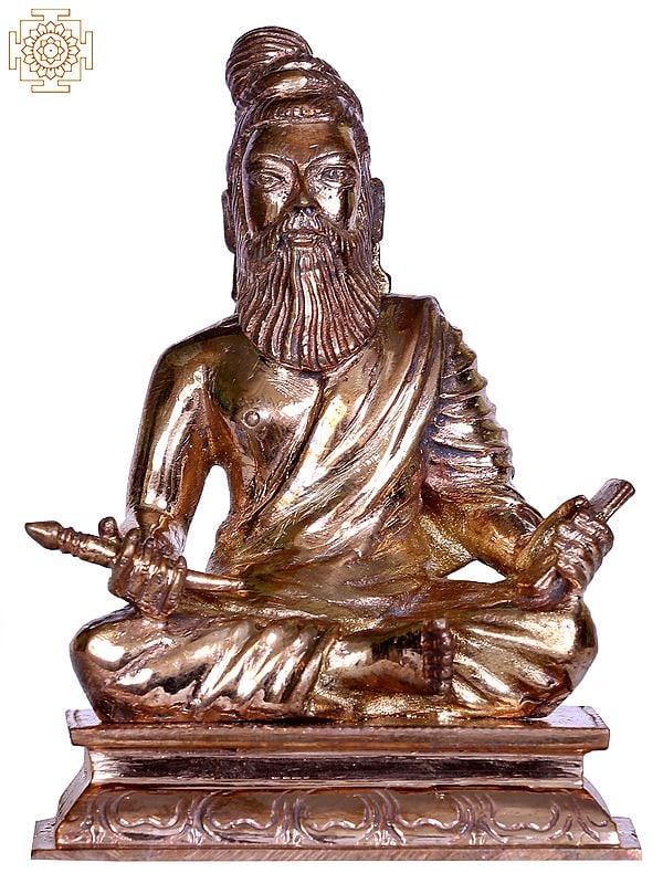 3'' Philosopher Thiruvalluvar Idol Seated on Base | Small Bronze Statue
