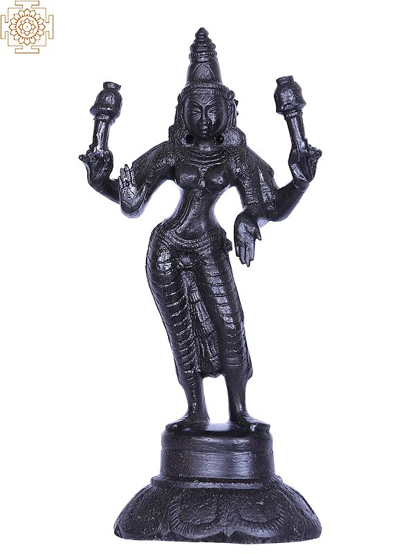 6" Standing Four-Armed Goddess Lakshmi Bronze Sculpture