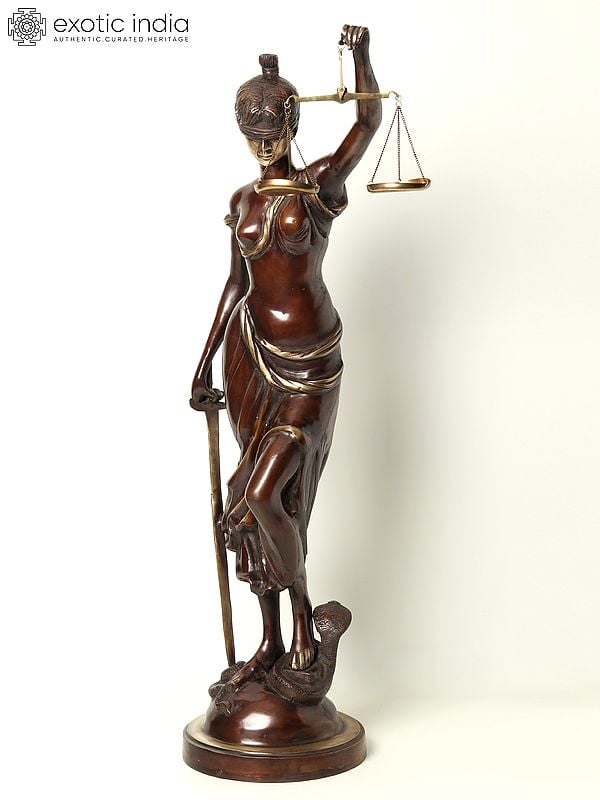 31" Large Brass Lady of Justice with Scale and Sword in Hands