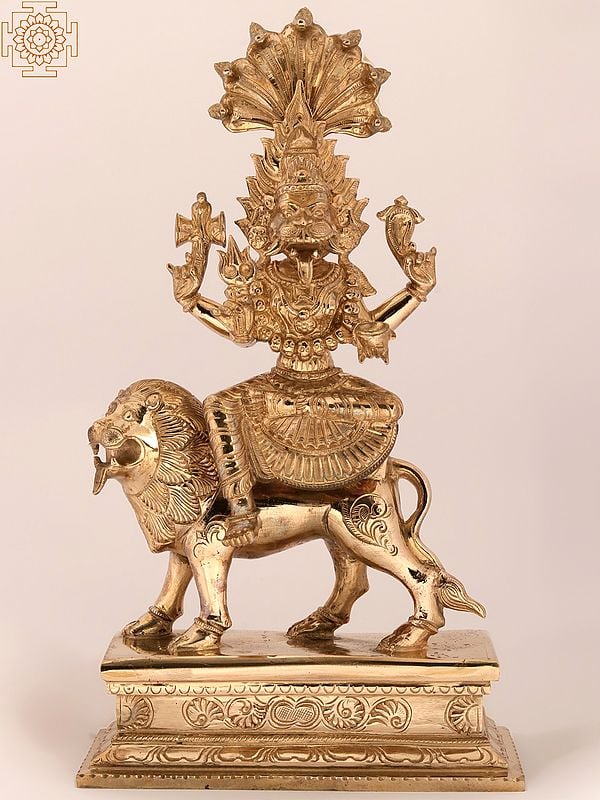 15'' Furious Goddess Pratyangira Bronze Statue Seated on Lion
