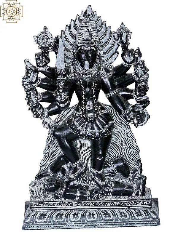 14" Devi Mahakali Stone Statue from South India (Mahabalipuram)