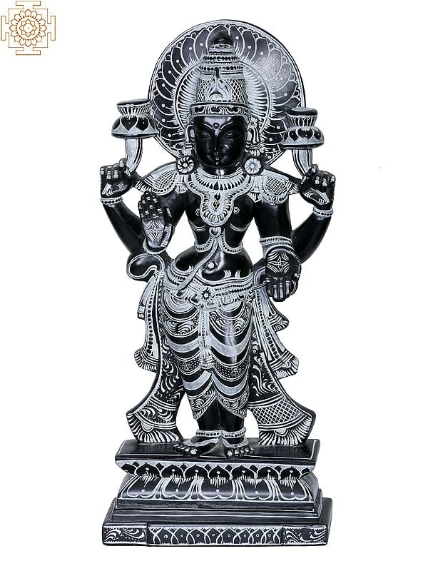 13" Standing Devi Lakshmi Black Stone Statue from South India