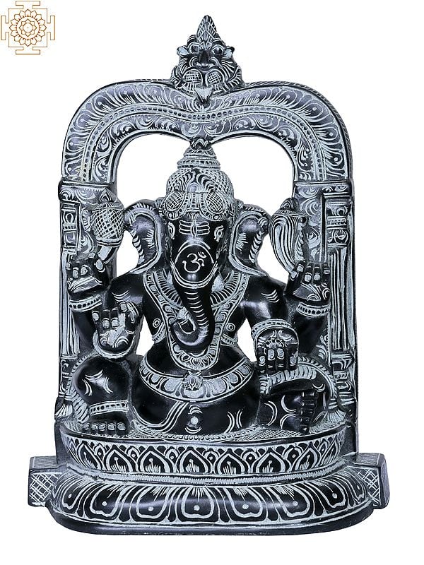 10" Lord Ganesha Black Stone Idol from Mahabalipuram