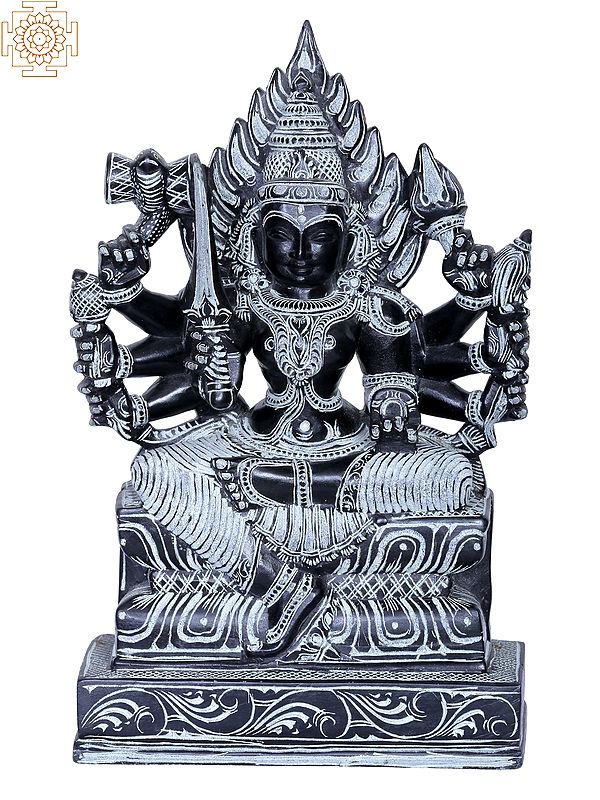 10" Ashtabhujadharini Devi Mariamman Stone Statue (South Indian Durga)