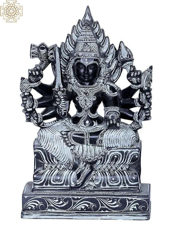Ashtabhujadharini Devi Mariamman Stone Statue - 8-Armed Goddess