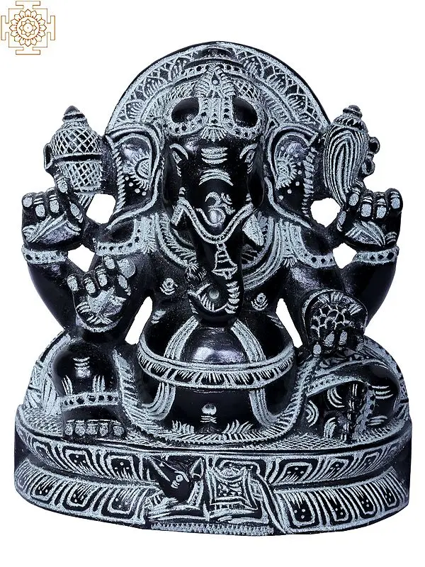 Seated Lord Gajanana Stone Sculpture