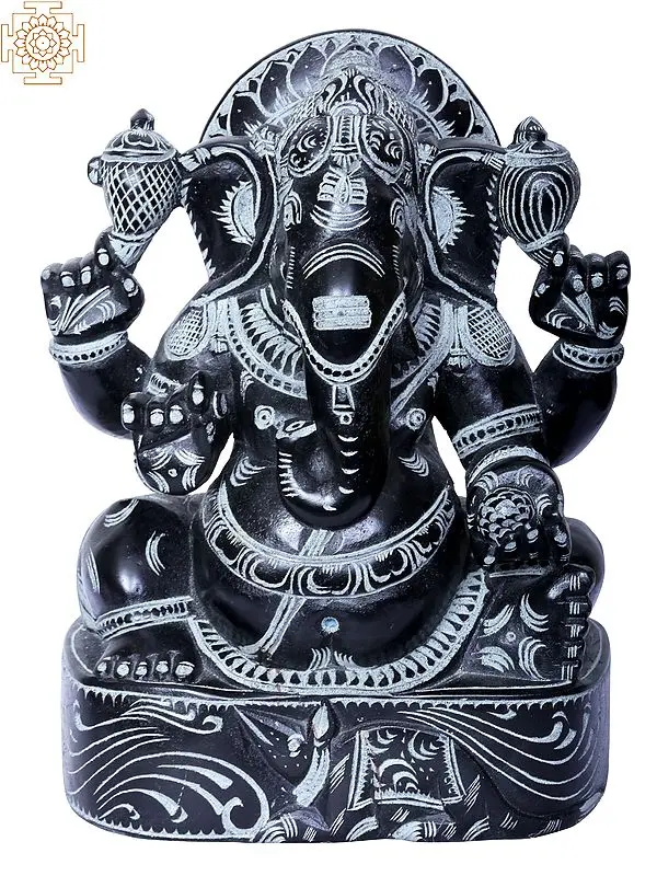 7" Chaturbhujadhari Ganesha Stone Statue