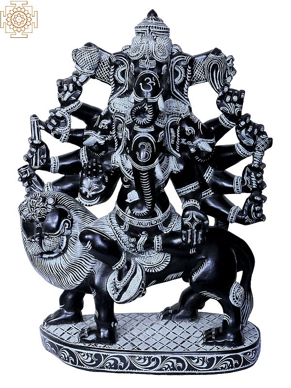11" Five Heads Heramba Ganesha Seated on Lion