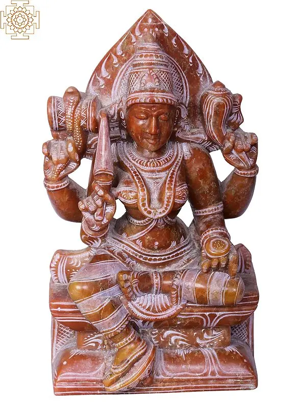 7" Red Stone Goddess Mariamman Statue - South Indian Durga