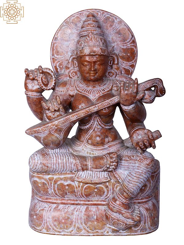 7" Red Stone Goddess Saraswati