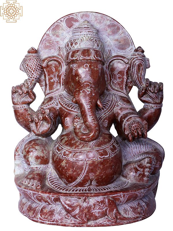 9" Red Stone Sitting Lord Ganapati