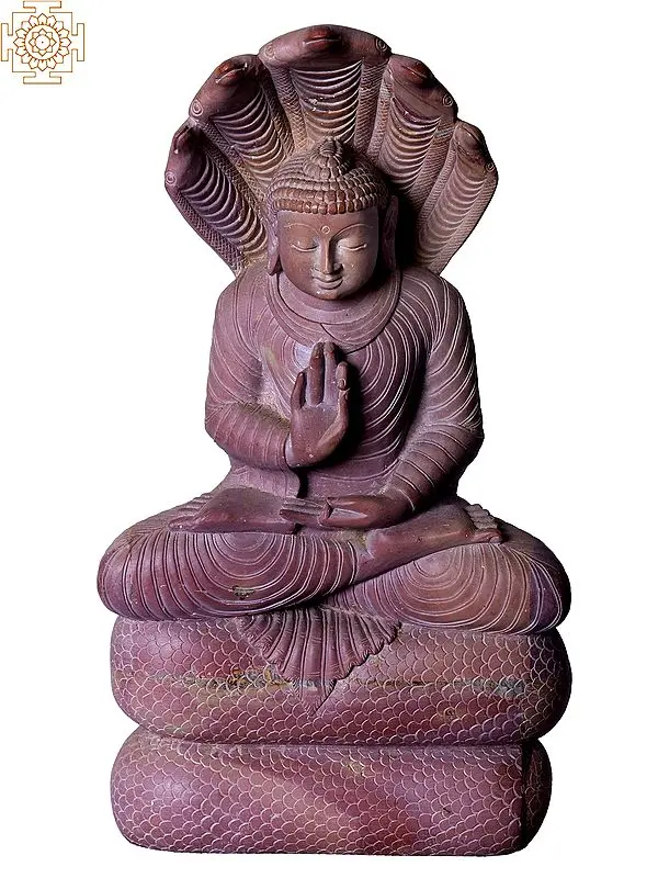 10" Lord Buddha Under Cobra Hood Stone Statue