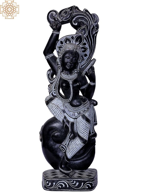 "Darpana" Mirror Lady Mahabalipuram Stone Statue