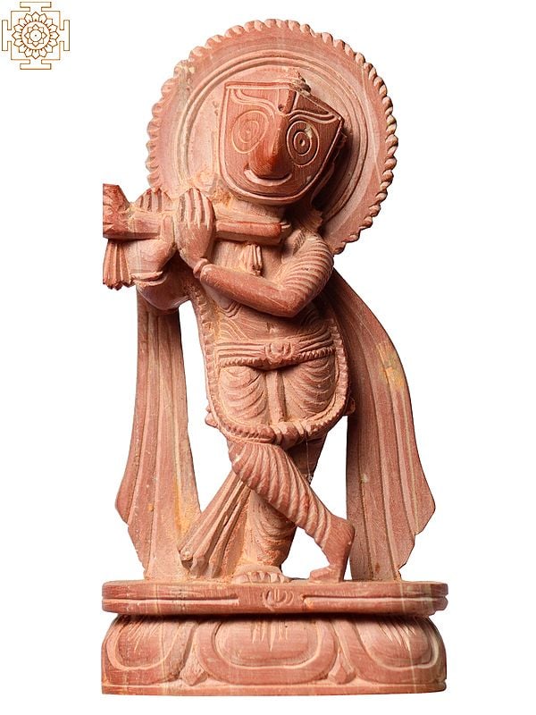 4" Small Lord Jagannath Playing the Flute | Pink Stone Statue
