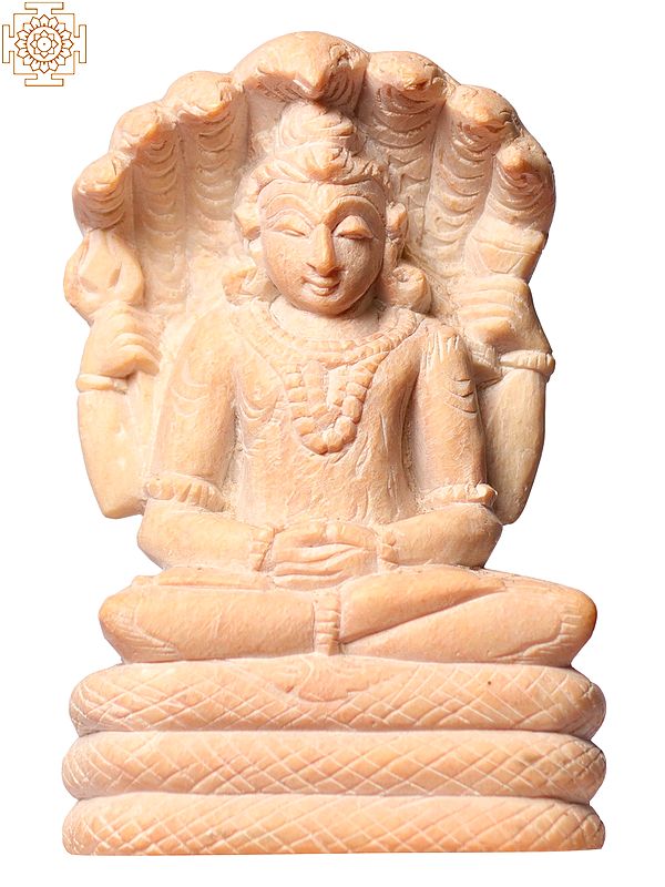 4" Small Sculpture of Dhyani Lord Shiva in Pink Stone