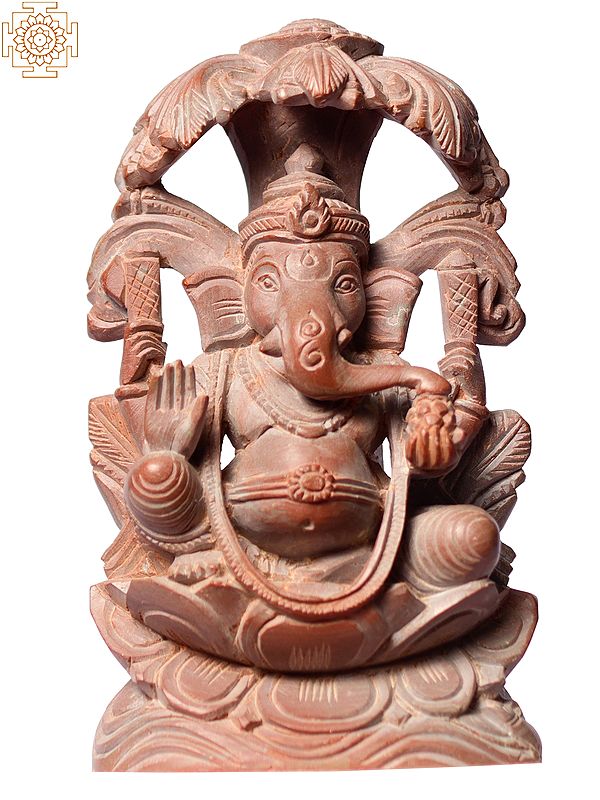 4" Small Hindu God Ganesha Pink Stone Idol Sitting In Throne