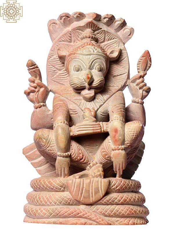 4" Small Hindu God Vishnu Avatar Narasimha In Yoga Mudra