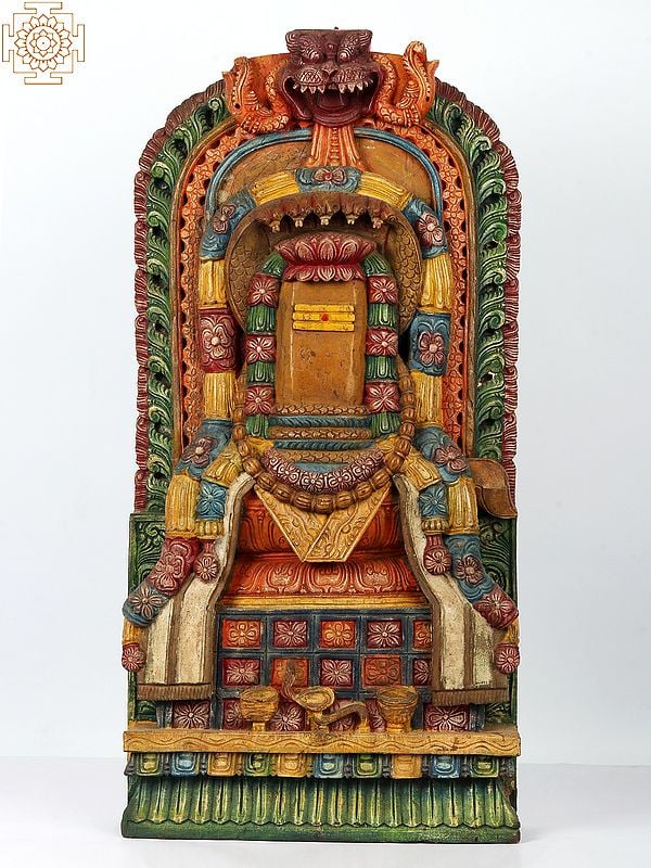 30" Shiva Linga with Protecting Sheshnag and Kirtimukha | Wooden Panel
