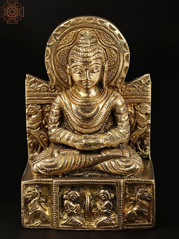 3'' Small Gautama Buddha Brass Statue on Throne