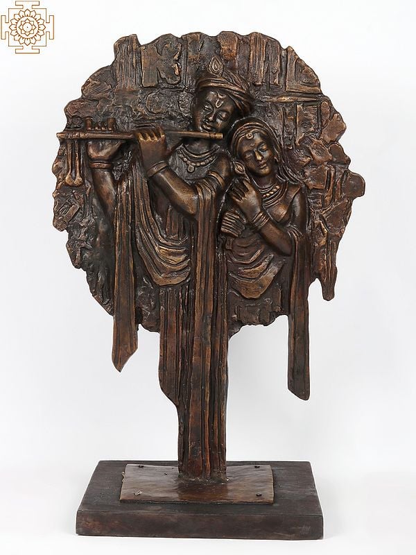 38" Large Divine Pair of Radha Krishna in Tree Shape | Original Bronze Sculpture