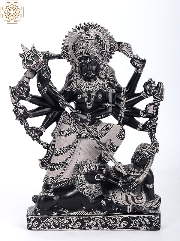 9" Goddess Eight-Handed Durga With Finely Carved Details