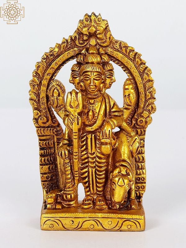 3" Small Lord Dattatreya with Kirtimukha Arch in Brass