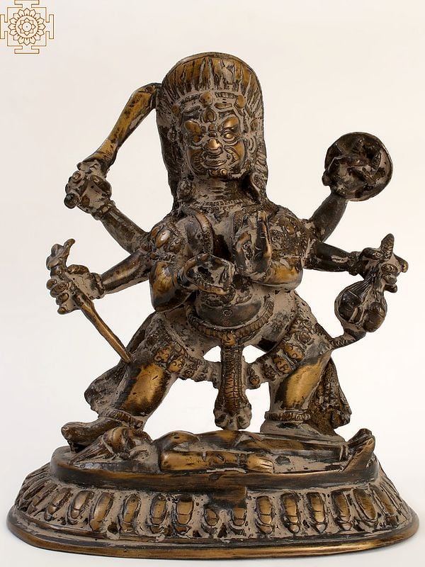 6" Tibetan Buddhist Deity - Six Armed Mahakala | Brass Statue