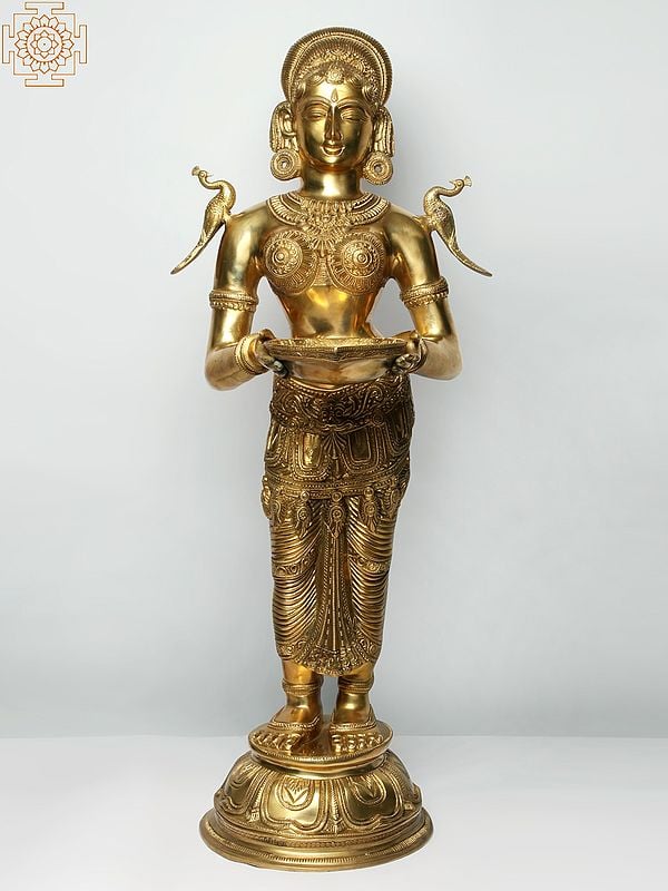 30'' Large Fine Deep Lakshmi (Pavaai Villaku) In Brass