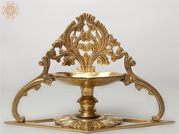 10" Designer Lamp (Diya) with Stand in Brass
