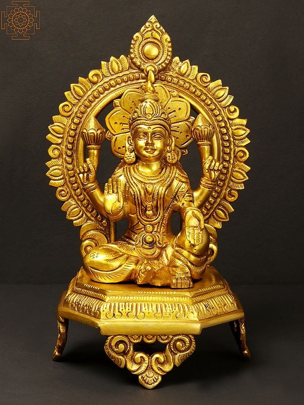 10" Devi Lakshmi Seated on Throne | Brass Statue
