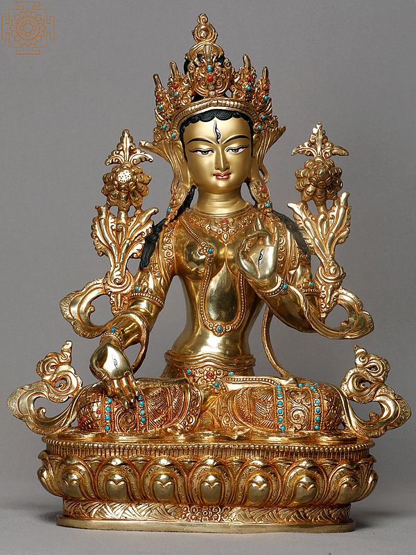 13" Copper White Tara Statue from Nepal | Buddhist Deity Copper Idol