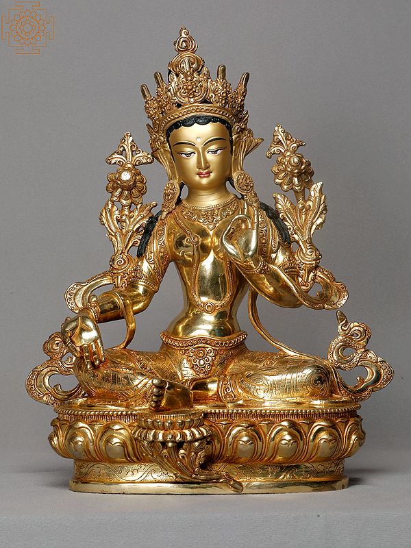 14" Copper Goddess Green Tara (Tibetan Buddhist Deity)