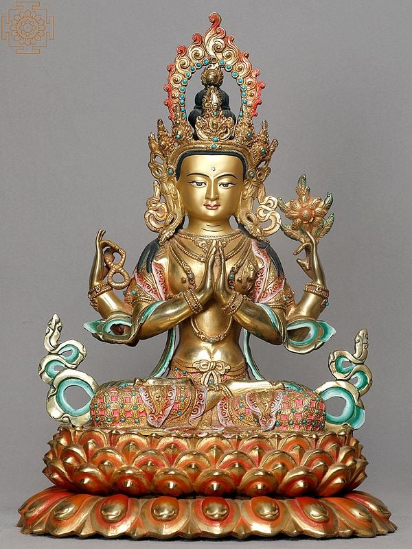 15" Kharchari Idol from Nepal | Copper Statue Gilded with Gold
