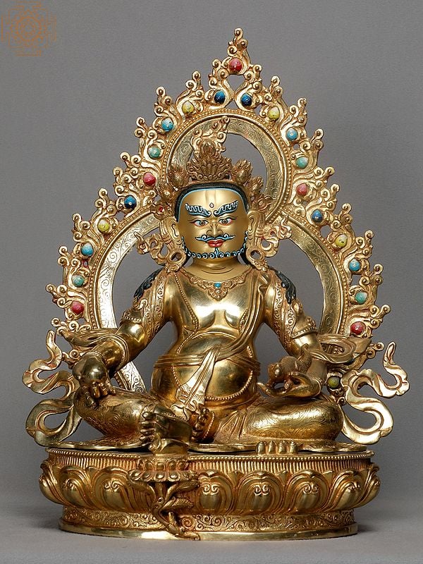 15" Copper Tibetan Buddhist Kubera From Nepal