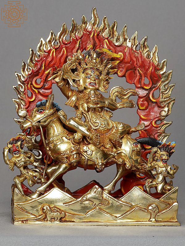 8" Palden Lhamo Idol from Nepal | Copper Statue Gilded with Gold