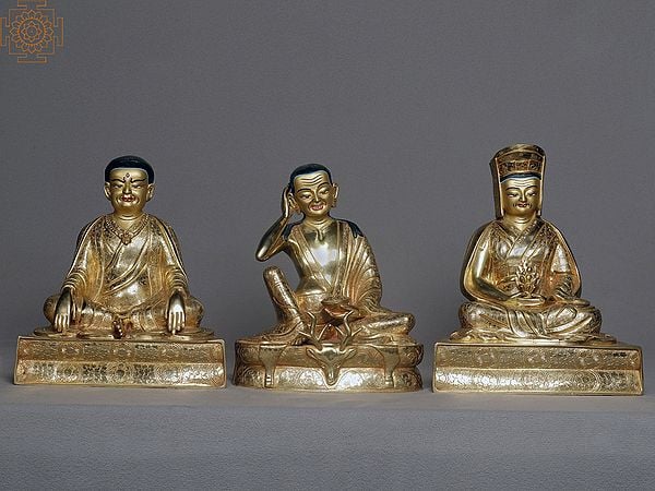 8" Set of Three Tibetan Buddhist Gurus (Gampopa,Milarepa and Marpha) From Nepal