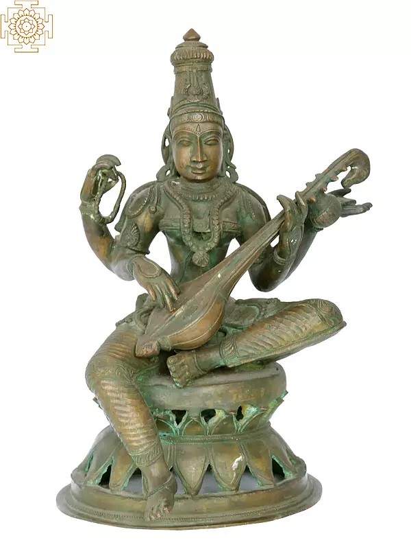 17" Saraswati | Madhuchista Vidhana (Lost-Wax) | Panchaloha Bronze from Swamimalai