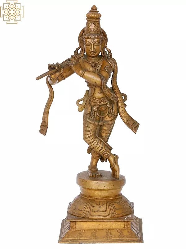 15" Fluting Krishna Panchaloha Bronze Statue from Swamimalai | Madhuchista Vidhana (Lost-Wax)