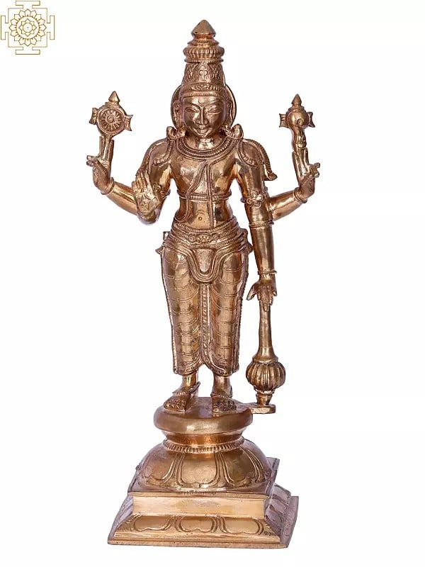 13'' Vishnu | Madhuchista Vidhana (Lost-Wax) | Panchaloha Bronze from Swamimalai