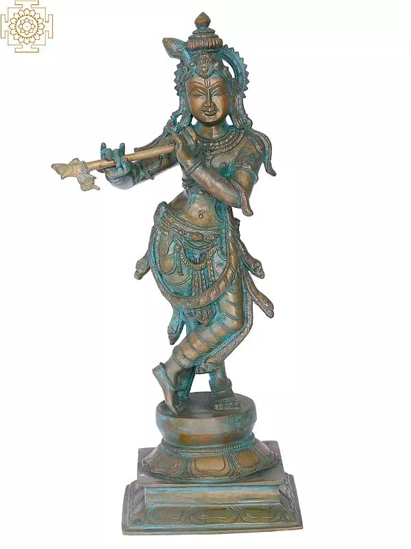 16'' Fluting Krishna Panchaloha Bronze Sculpture from Swamimalai | Madhuchista Vidhana (Lost-Wax)
