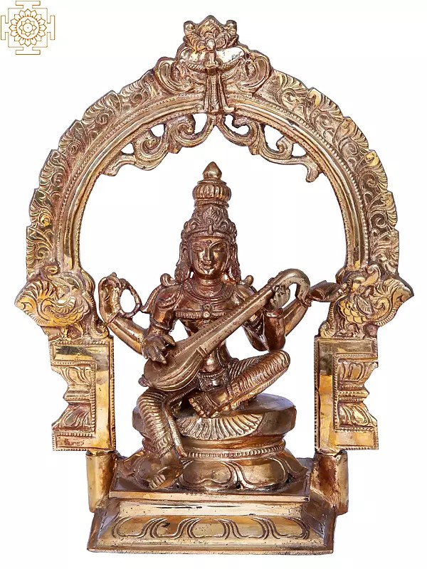10'' Saraswati | Madhuchista Vidhana (Lost-Wax) | Panchaloha Bronze from Swamimalai