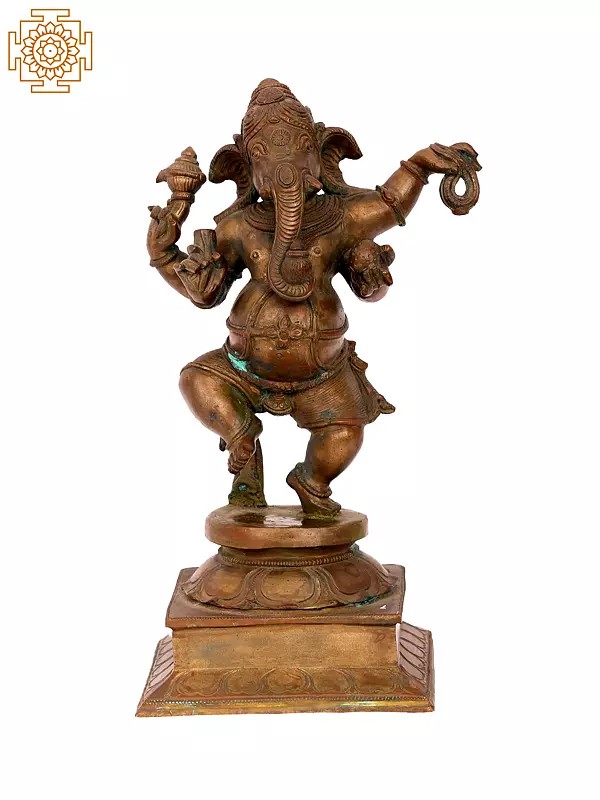 11.5'' Dancing Ganesha | Madhuchista Vidhana (Lost-Wax) | Panchaloha Bronze from Swamimalai
