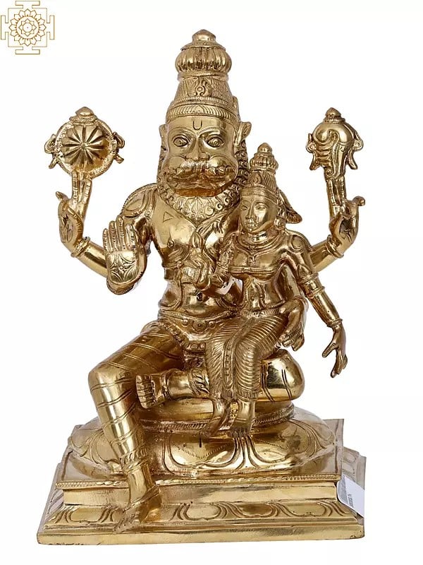 9'' Lord Narasimha with Goddess Lakshmi | Madhuchista Vidhana (Lost-Wax) | Panchaloha Bronze from Swamimalai