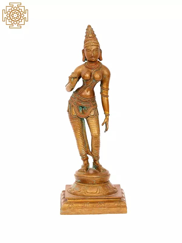 12'' Standing Parvati | Madhuchista Vidhana (Lost-Wax) | Panchaloha Bronze from Swamimalai