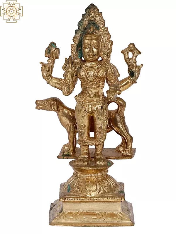 6.5'' Lord Shiva as Bhairava Sculpture | Madhuchista Vidhana (Lost-Wax) | Panchaloha Bronze from Swamimalai