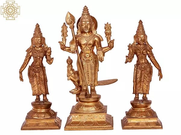 12'' Swami Murugan with Devasena and Valli | Madhuchista Vidhana (Lost-Wax) | Panchaloha Bronze from Swamimalai